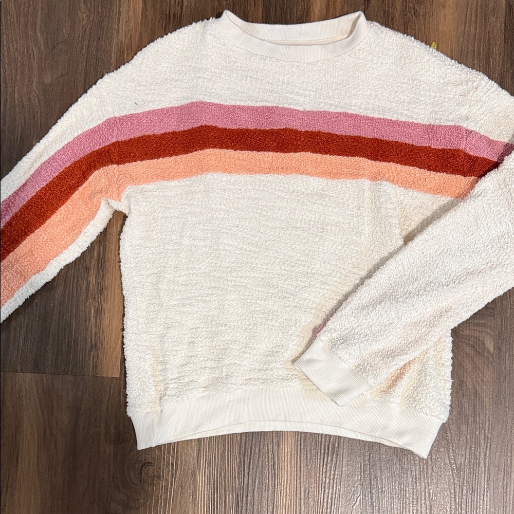 Faherty Vista Stripe Pullover in Peach Nectar Multi - Picture 7 of 9